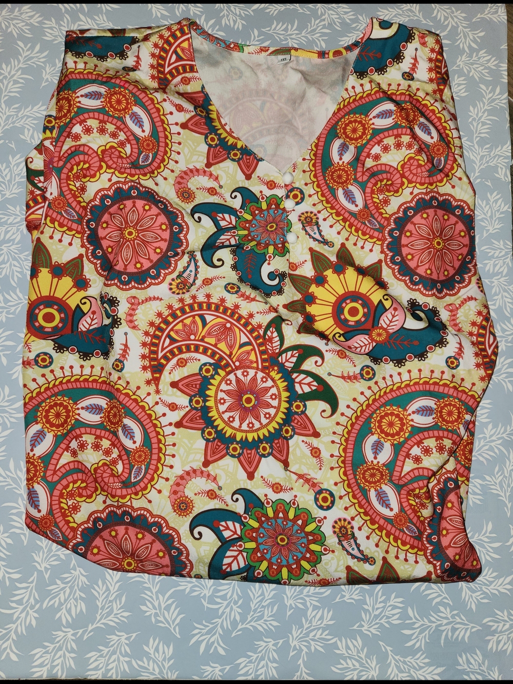 Vibrant Paisley Print V-Neck Top